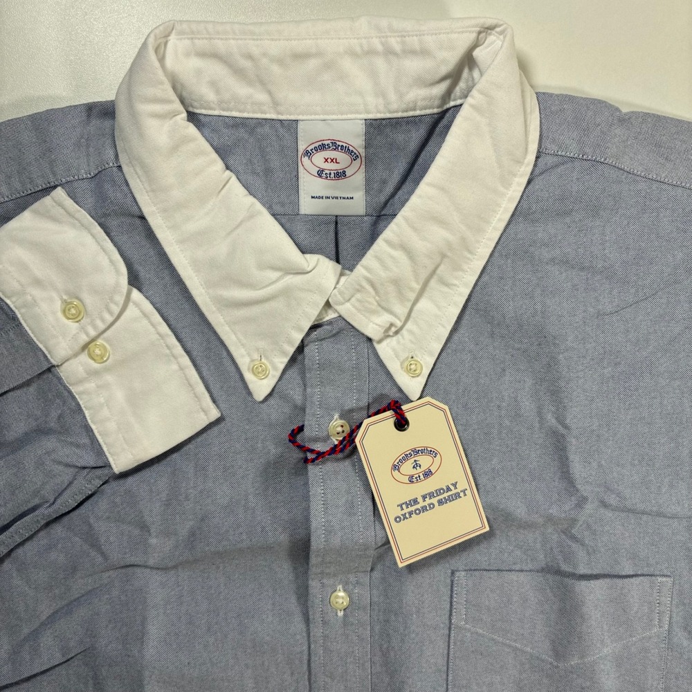 NEW Brooks Brothers Friday Oxford Shirt 2XL Blue Contrast Collar Button Down